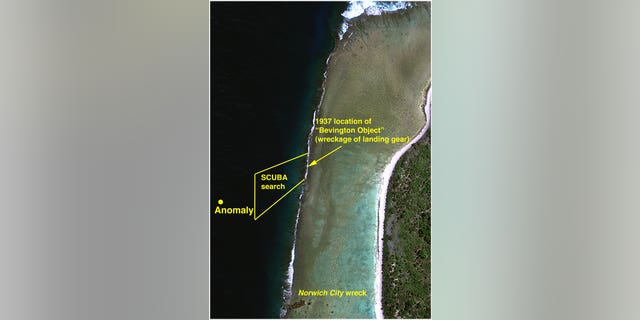 TIGHAR’s dive team will make an intensive search from the point on the reef edge where the plane appears to have gone into the water (the 1937 Bevington Object location).