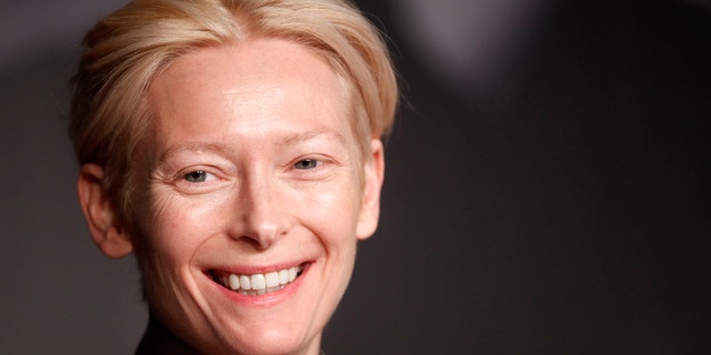 Cast member Tilda Swinton attends a news conference for the film "Moonrise Kingdom", by director Wes Anderson, in competition at the 65th Cannes Film Festival, May 16, 2012.