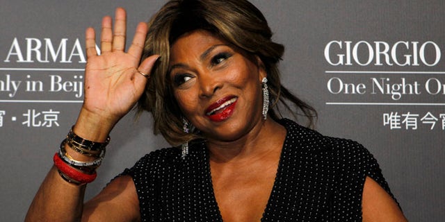 May 31, 2012: This file photo shows U.S. singer actress Tina Turner arriving for the Giorgio Armani fashion show held in Beijing.
