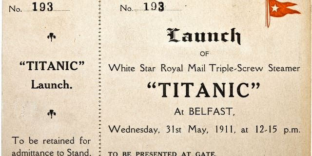 In this Jan. 31, 2012 photo provided by Bonhams auction house, a ticket to the May 31, 1911 launch of the R.M.S. Titanic is shown.