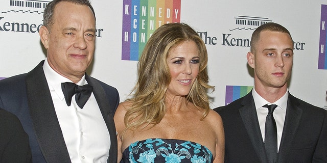 Chet Hanks, right, was sued in 2016 after he was accused of being “under the influence of drugs and/or alcohol” during an alleged auto collision. His parents Tom Hanks, left, and Rita Wilson, center, were also named in the suit.