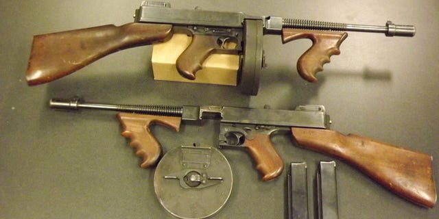 The Forsyth County Sheriff's office in North Carolina will trade this pair of Thompson submachine guns for 88 Bushmaster rifles. the guns, which were made in 1928, are coveted by collectors and are worth $60,000.