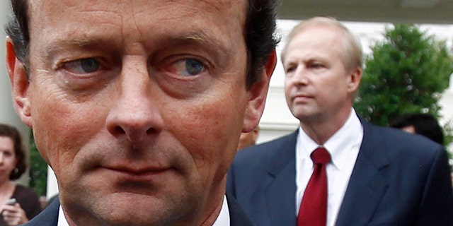 June 16, 2010: BP CEO Tony Hayward and Managing Director Bob Dudley, in background, are seen leaving the White House after meeting with President Obama.
