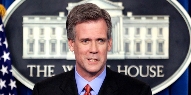 FILE -- April 26, 2006: Tony Snow speaks to reporters after President George W. Bush announced that Snow would serve as the new White House press secretary.