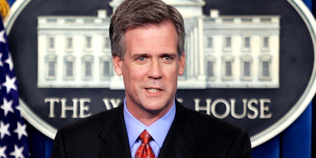 FILE -- April 26, 2006: Tony Snow speaks to reporters after President George W. Bush announced that Snow would serve as the new White House press secretary.