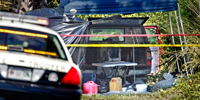 Feb. 16: Authorities investigate Jorge Barahona's pesticide truck after it was found Feb. 14 along the side of Interstate 95 near West Palm Beach, Fla. The badly deteriorated body of Barahona's 10-year-old daughter was discovered in the truck hours after her critically injured twin brother was found having seizures in the front seat, doused in acid by his father, according to officials.