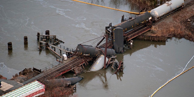 Nov. 30: Several cars lay in the water after a freight train derailed in Paulsboro, N.J.