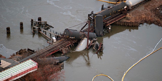 Nov. 30: Several cars lay in the water after a freight train derailed in Paulsboro, N.J.