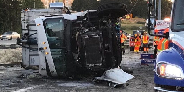 A semi overturned in Washington state Wednesday, snarling the early morning commute.