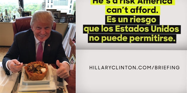 Photo on the left was tweeted by Donald Trump and images on the right are from an anti-Trump ad geared toward Latinos. Both were released on Cinco de Mayo.