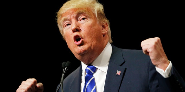 Republican presidential candidate Donald Trump speaks at a rally Thursday, Oct. 8, 2015, in Las Vegas.