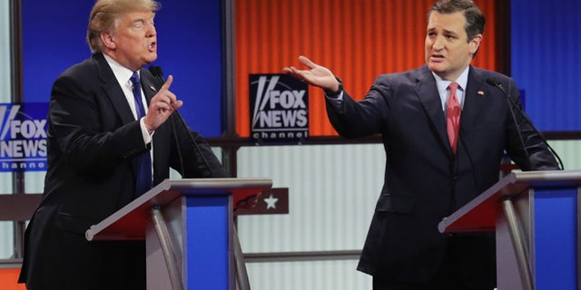 DETROIT, MI - MARCH 03: Republican presidential candidates (Lto R) Donald Trump and Sen. Ted Cruz (R-TX) participate in a debate sponsored by Fox News at the Fox Theatre on March 3, 2016 in Detroit, Michigan. Voters in Michigan will go to the polls March 8 for the State's primary. (Photo by Chip Somodevilla/Getty Images)