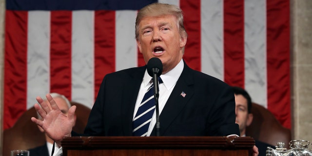 President Donald Trump speaks on Capitol Hill in Washington, Tuesday, Feb. 28, 2017, during his address to a joint session of Congress. (Jim Lo Scalzo/Pool Image via AP)