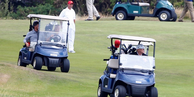 President Trump was seen playing golf on Saturday, July 14, 2018.