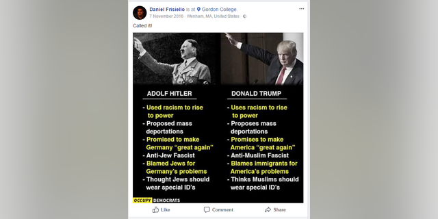 Daniel Frisiello compares President Donald Trump to Adolf Hitler.