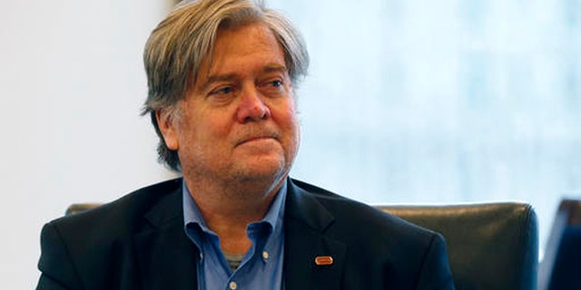 In this Aug. 20, 2016, photo, Stephen Bannon, Republican presidential candidate Donald Trump's campaign chairman, attends Trump's Hispanic advisory roundtable meeting in New York. An ex-wife of Donald Trump's new campaign CEO, Stephen Bannon, said Bannon made anti-Semitic remarks when the two battled over sending their daughters to private school nearly a decade ago, according to court papers reviewed Friday, Aug. 26, by The Associated Press. (AP Photo/Gerald Herbert)