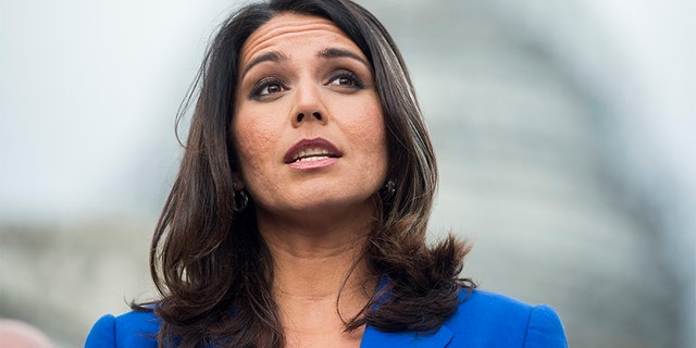 Rep. Tulsi Gabbard, D-Hawaii, speaks during a news conference.