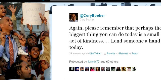 Newark mayor Cory Booker has won high marks for his hands-on response to the blizzard, notably across micro-blogging website Twitter.