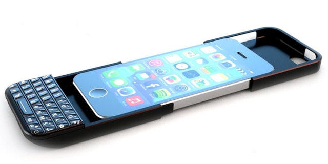 A snap-on keyboard case by Typo, seen here in a screen capture from a Typo video, adds Blackberry-like functionality to the iPhone. And BlackBerry takes issue with it.