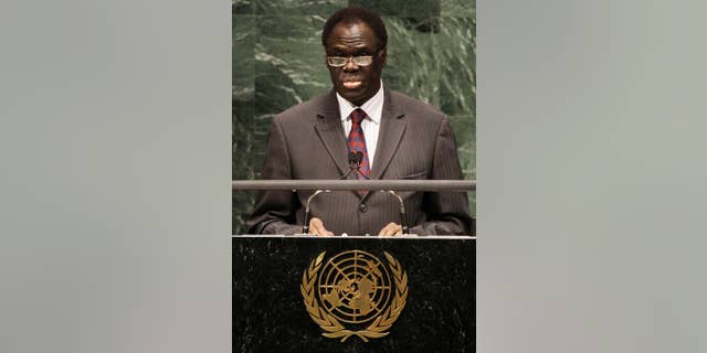 In this Tuesday, Sept. 28, 2010, photo Michel Kafando, Chairman of the Delegation of Burkina Faso addresses the 65th session of the United Nations General Assembly at U.N. headquarters in New York. Burkina Faso's former ambassador to the United Nations is slated to be in charge of a civilian transitional government after the military briefly seized control of the country last month. Michel Kafando, 72, was named early Monday, Nov. 17, 2014, as transitional president to lead Burkina Faso until elections a year from now. (AP Photo/Frank Franklin II)