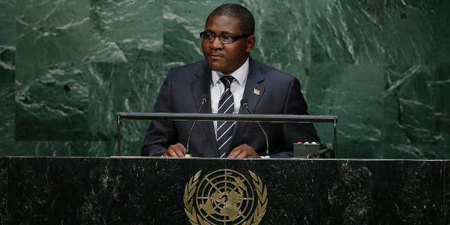 Foreign Minister for the Central African Republic, Samuel Rangba speaks during the 70th session of the United Nations General Assembly at U.N. headquarters Wednesday, Sept. 30, 2015. (AP Photo/Frank Franklin II)