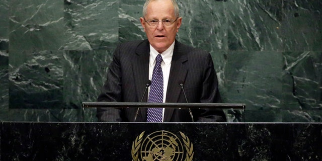 Peru's President Pedro Pablo Kuczynski addresses the 71st session of the United Nations General Assembly, at U.N. headquarters, Tuesday, Sept. 20, 2016. (AP Photo/Richard Drew)
