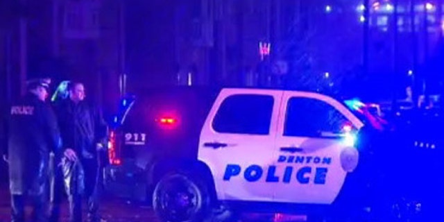 Dec. 13, 2015: Police respond to a shooting involving a University of North Texas police officer and a student in Denton, Texas. (KDFW)