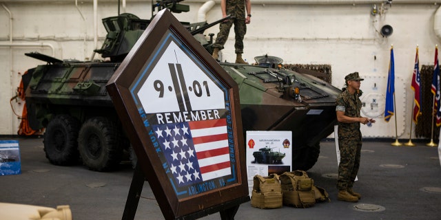 One of the many vehicles on display inside the USS Arlington, which is open to the public for tours as part of New York City's 2018 Fleet Week.