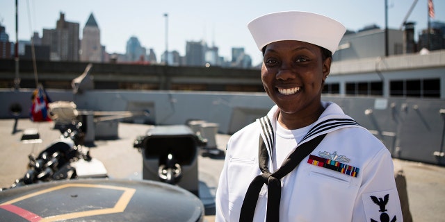 Nikita Antoine, who grew up in Brooklyn and is now an electrician's mate on the USS Arlington, says the '9/11 attack really showed how New York comes together'.