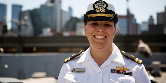 Lt. Carley Tadlock on board the USS Arlington.