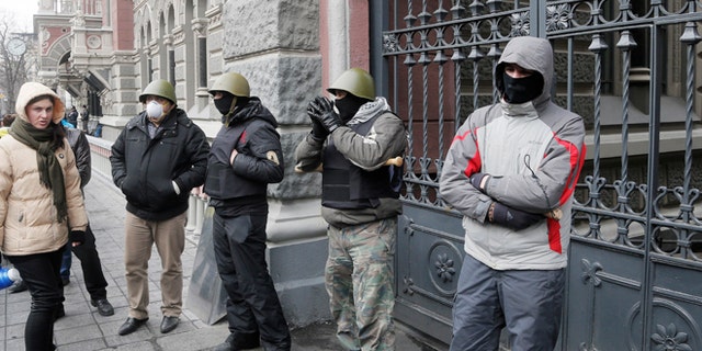 Feb. 23, 2014: Activists in Independence Square, the epicenter of Ukraine's recent unrest, Ukraine.