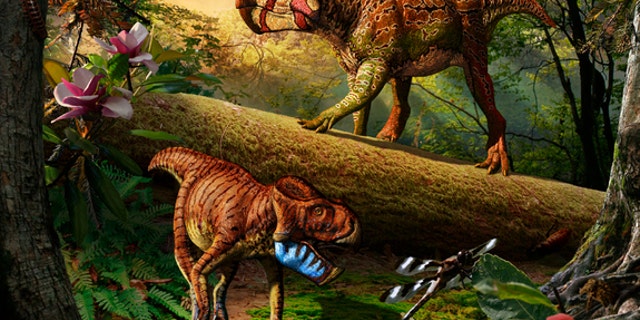 Unescoceratops koppelhusae (upper right) and Gryphoceratops morrisonii (lower left), new leptoceratopsid dinosaurs from Alberta, Canada.