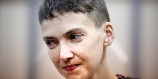 FILE - In this March 26, 2015, file photo, Ukrainian jailed military officer Nadezhda Savchenko attends a court hearing in Moscow. (AP Photo/Maxim Chernavsky, File)