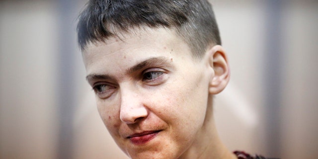FILE - In this March 26, 2015, file photo, Ukrainian jailed military officer Nadezhda Savchenko attends a court hearing in Moscow. (AP Photo/Maxim Chernavsky, File)