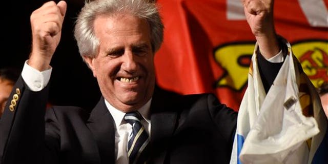 Nov. 30, 2014: President elect Tabare Vazquez celebrates in Montevideo, Uruguay.