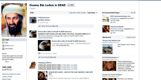 A Facebook page celebrating the death of Usama bin Laden quickly garnered nearly 350,000 fans -- and scammers quickly targeted the page as well.