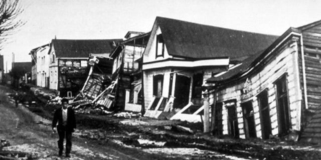 Street scene from Valdivia, Chile, after the 1960 magnitude-9.5 earthquake -- the largest ever recorded.
