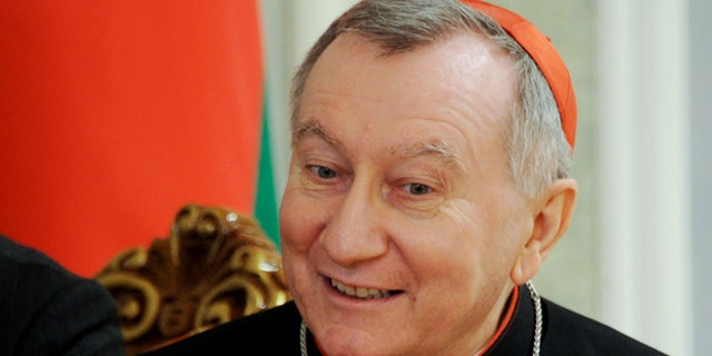 Vatican Secretary of State, Cardinal Pietro Parolin speaks during a meeting with Belarus' President Alexander Lukashenko in Minsk, Belarus, Friday, March 13, 2015. ( AP Photo/ Sergei Gapon , pool)