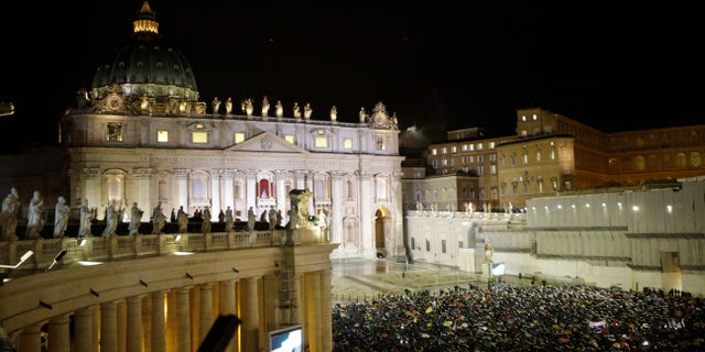 March 13, 2013: White smoke billows from the chimney on the Sistine Chapel indicating that a new pope has been elected in St. Peter's Square at the Vatican.