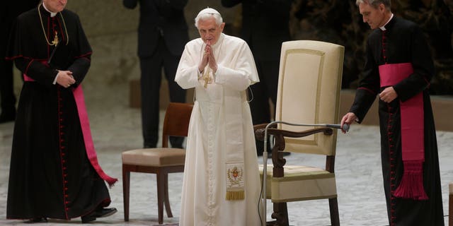 Nov. 14, 2012 - file photo of Pope Benedict XVI arriving in the Paul VI hall at the Vatican for his weekly general audience.