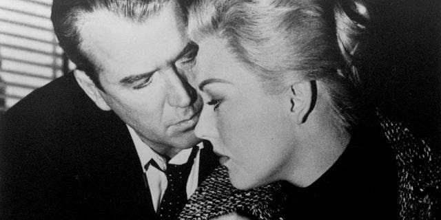 James Stewart and Kim Novak in scene from movie, "Vertigo." (AP)
