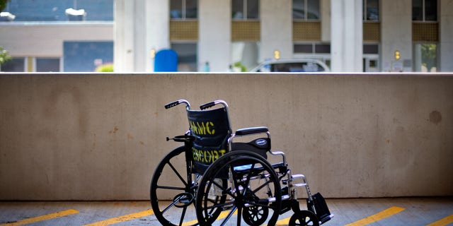 May 24, 2013: A wheelchair sits outside the Atlanta VA Medical Center in Atlanta. An internal investigation released in June 2014 that looked at wait times for all sorts of care across the VA system showed that new mental health patients were routinely forced to wait a month or more to start treatment. Not one of the 141 medical systems examined was able to meet the department's goal of getting all new mental health patients an appointment within 14 days. (AP/David Goldman, File)