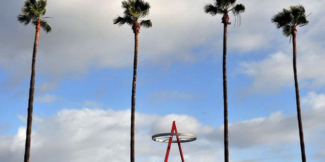 May 7, 2015; Anaheim, CA, USA; View of the Los Angeles Angels halo outside the stadium before the game against the Houston Astros at Angel Stadium of Anaheim. Mandatory Credit: Gary A. Vasquez-USA TODAY Sports