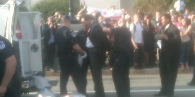 DC Mayor Vincent Gray is arrested on Constitution Avenue in Washington. Fox News Photo/John Brandt