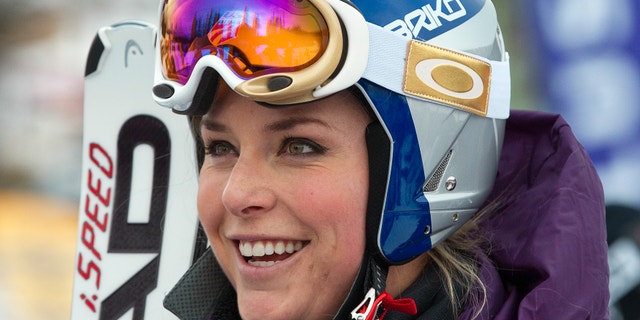 Nov. 29, 2011: Lindsay Vonn of the U.S. reacts following her run during training for the Women's World Cup alpine skiing race in Lake Louise, Alberta