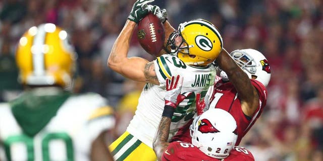 Saturday, Jan. 16: Green Bay Packers wide receiver Jeff Janis catches a Hail Mary pass for a touchdown against the Arizona Cardinals during the fourth quarter in a NFC Divisional Round playoff game at University of Phoenix Stadium in Glendale, Ariz.