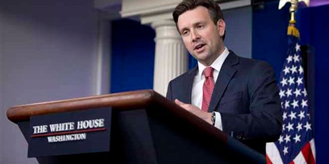 White House press secretary Josh Earnest speaks during the daily news briefing at the White House in Washington, Friday, April 24, 2015. Earnest discussed the drone strikes had killed two Western hostages and two Americans who worked for al-Qaida, and other topics. (AP Photo/Carolyn Kaster)