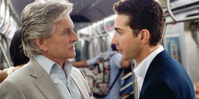 Michael Douglas and Shia LaBeouf have a heart-to-heart in a scene from 'Wall Street: Money Never Sleeps.'