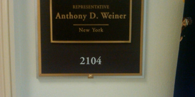 Rep. Anthony Weiner's nameplate remains outside his Capitol Hill office. (Fox News Photo / Chad Pergram)