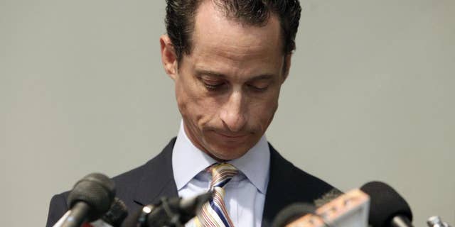 Rep. Anthony Weiner announces his resignation from Congress, in the Brooklyn borough of New York, Thursday, June 16, 2011. Weiner resigned from Congress, saying he cannot continue in office amid the intense controversy surrounding sexually explicit messages he sent online to several women. (AP Photo/Richard Drew)